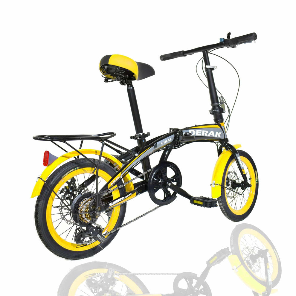 دوچرخه تاشو سایز ۲۰ بزرگسال مارک DERAK  دنده شیمانو رنگ‌ زرد