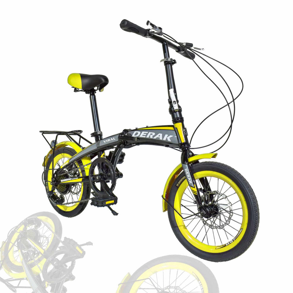 دوچرخه تاشو سایز ۲۰ بزرگسال مارک DERAK  دنده شیمانو رنگ‌ زرد