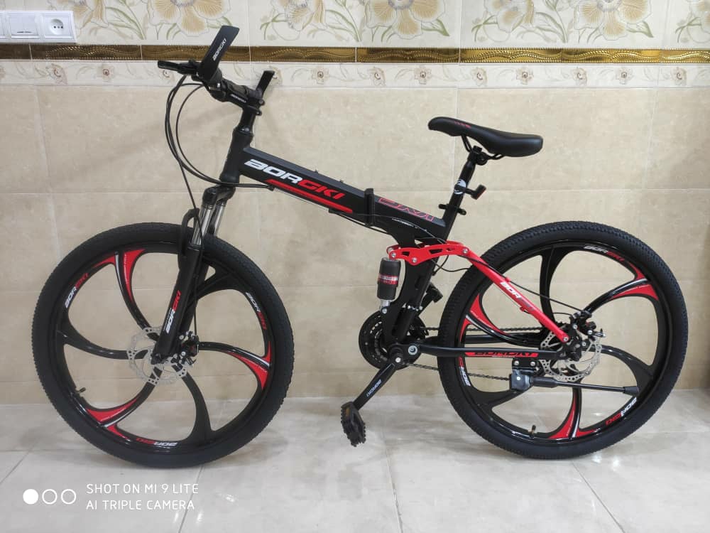 دوچرخه تاشو سایز ۲۶   BURGKI    رینگ ۶ پره  رنگ‌ قرمز