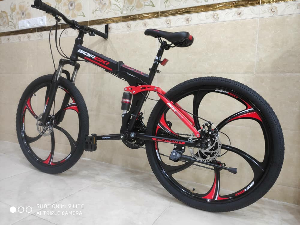 دوچرخه تاشو سایز ۲۶   BURGKI    رینگ ۶ پره  رنگ‌ قرمز