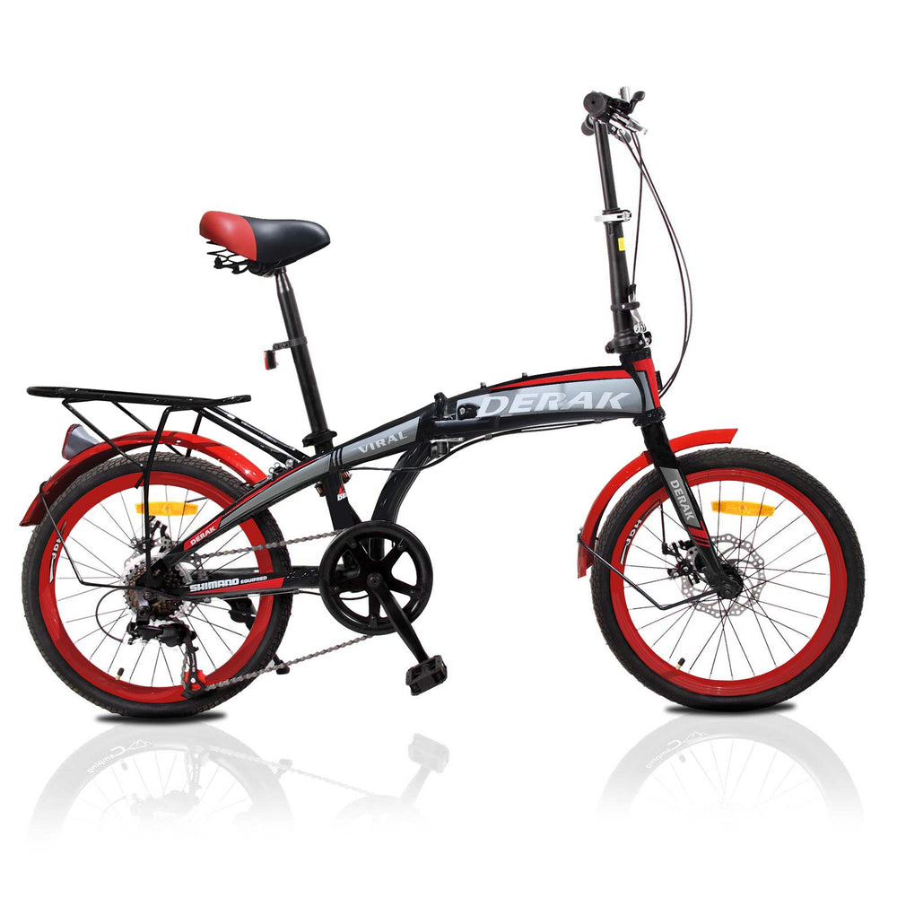 دوچرخه تاشو سایز ۲۰ بزرگسال مارک DERAK  دنده شیمانو رنگ قرمز