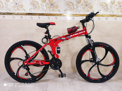 دوچرخه تاشو سایز ۲۶ ،۲۴ و ۲۷  SUPER GOLD  سوپر گلد ، رینگ‌ شش پره رنگ‌ قرمز  همراه با هدیه