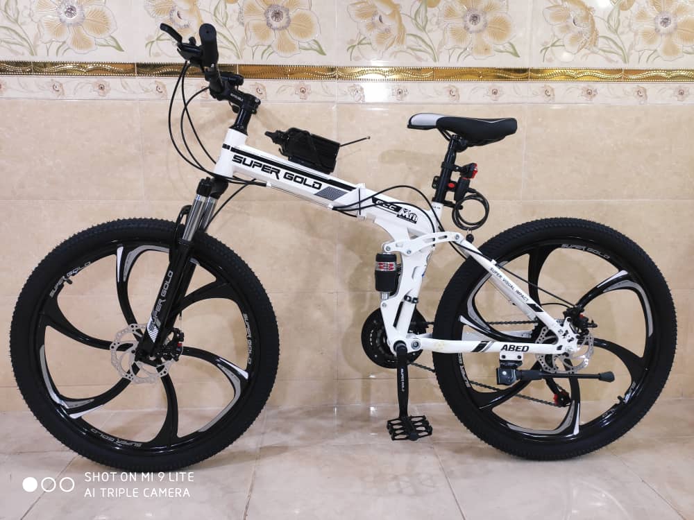 دوچرخه تاشو سایز ۲۶ ،۲۴ و ۲۷  SUPER GOLD سپور گلد ،  رینگ‌ شش پره رنگ‌ سفید همراه با هدیه