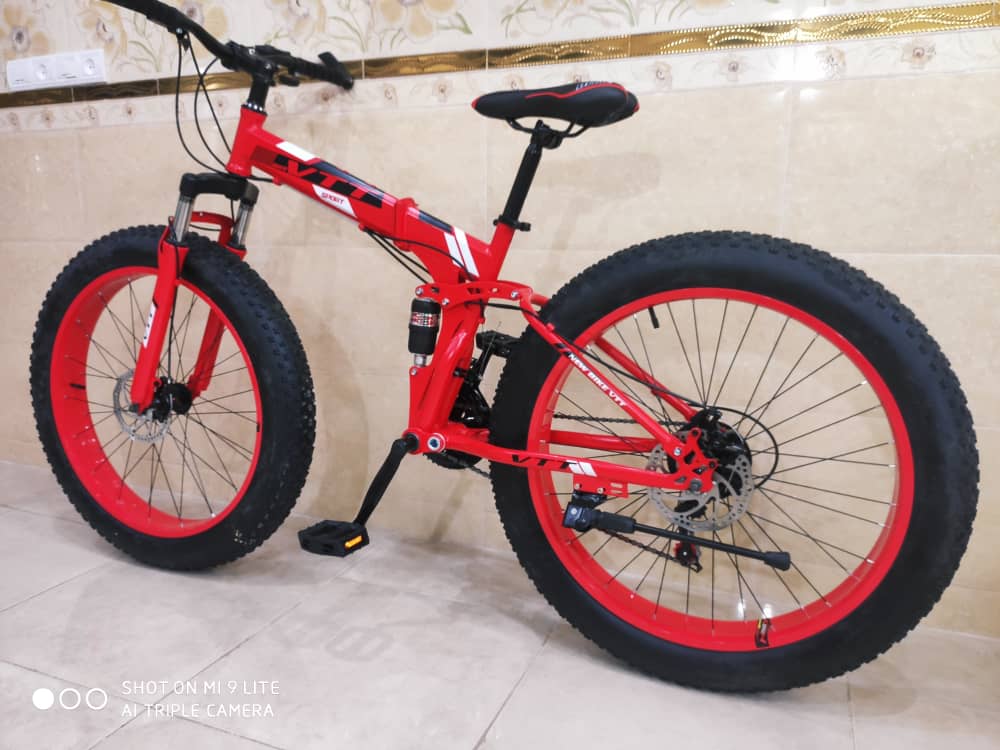 دوچرخه تاشو سایز ۲۶ ،۲۷ و ۲۹  آفرود ساحلی لاستیک پهن سایز VTT رنگ قرمز