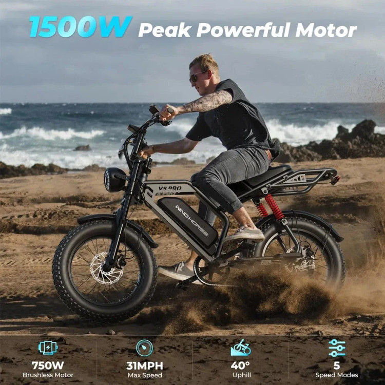 دوچرخه برقی آفرود تایر پهن دنده ای WIND HORSE موتور ۸۰۰ وات ( سفارش انگلیس ) مدل V8 PRO