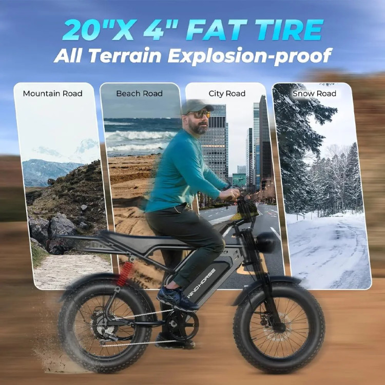دوچرخه برقی آفرود تایر پهن دنده ای WIND HORSE موتور ۸۰۰ وات ( سفارش انگلیس ) مدل V8 PRO